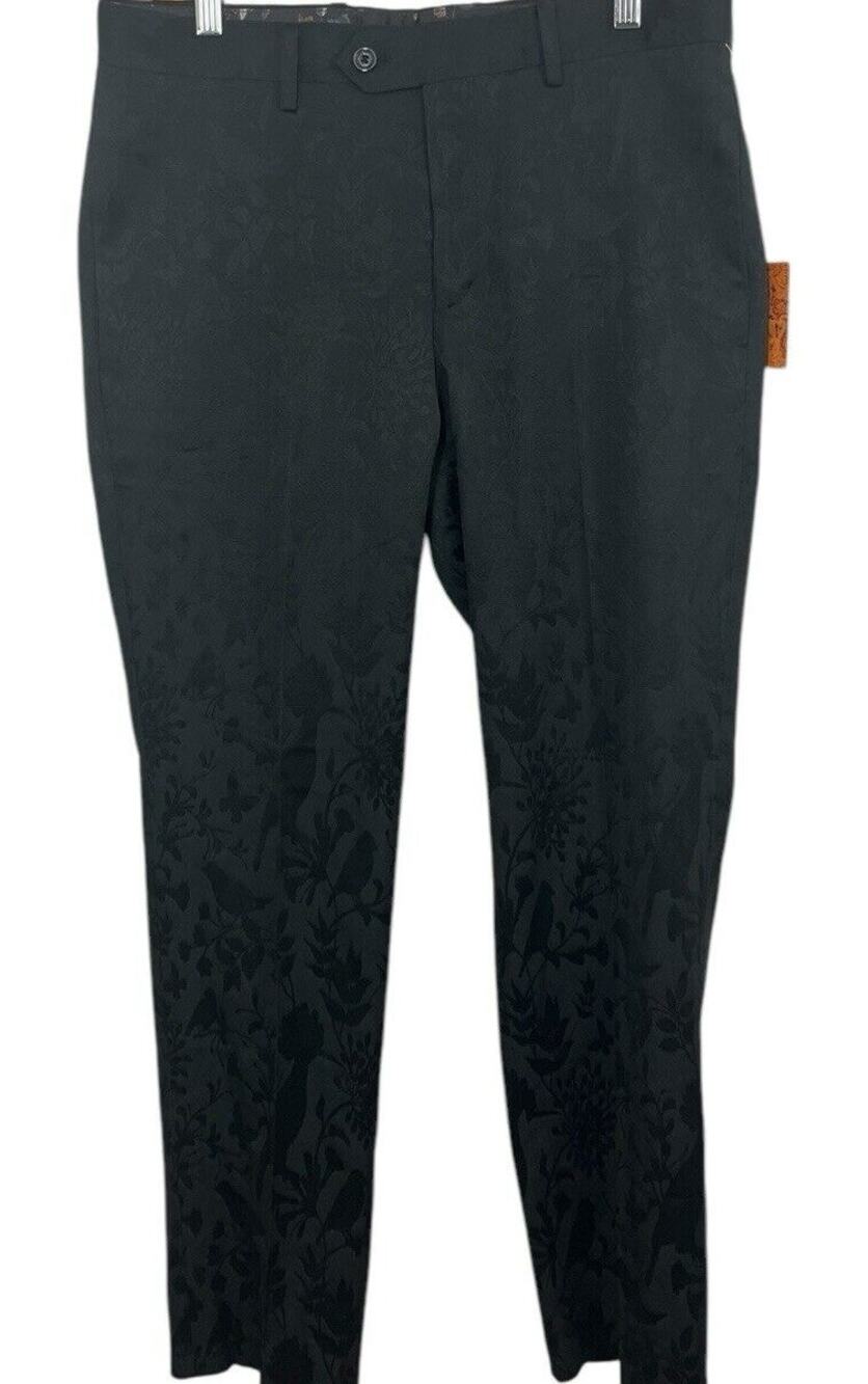 Tallia Pants Men's Black Bird Print Tonal Suit Dress SlimFit 32 NWT Quiet Luxury